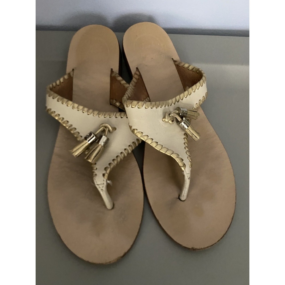Jack Rogers Alana Tassel Gold & Beige Sandals 8.5 Preppy